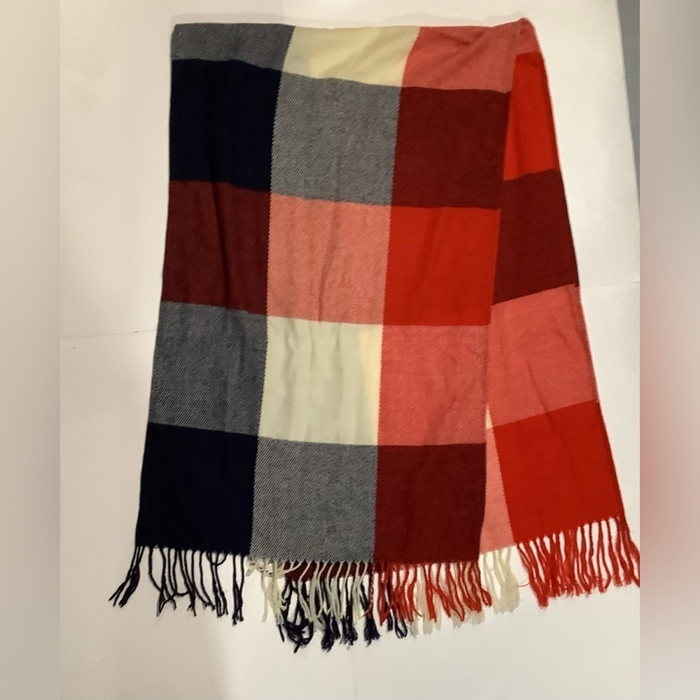 Plaid Multicolor Scarf with Fringe
